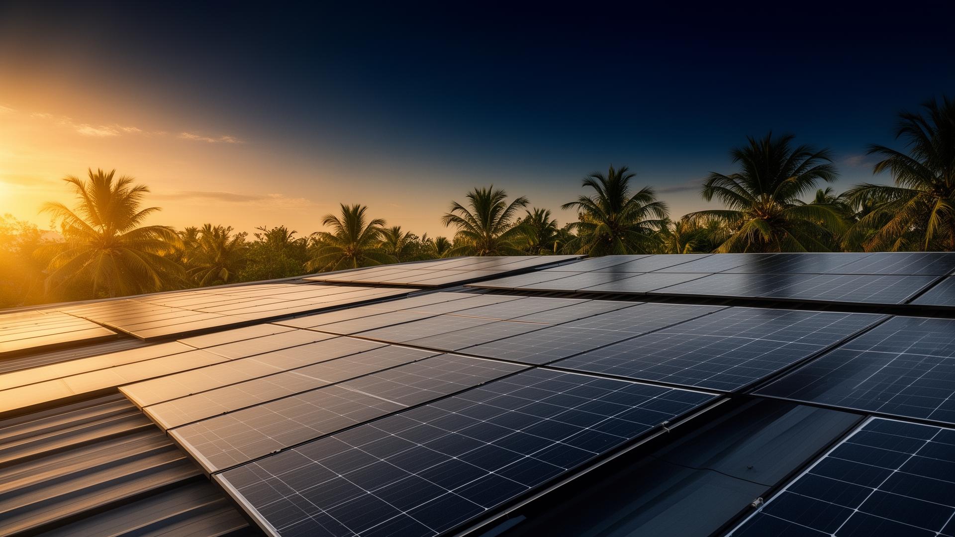 Solar panels at sunset on a Nigerian rooftop
